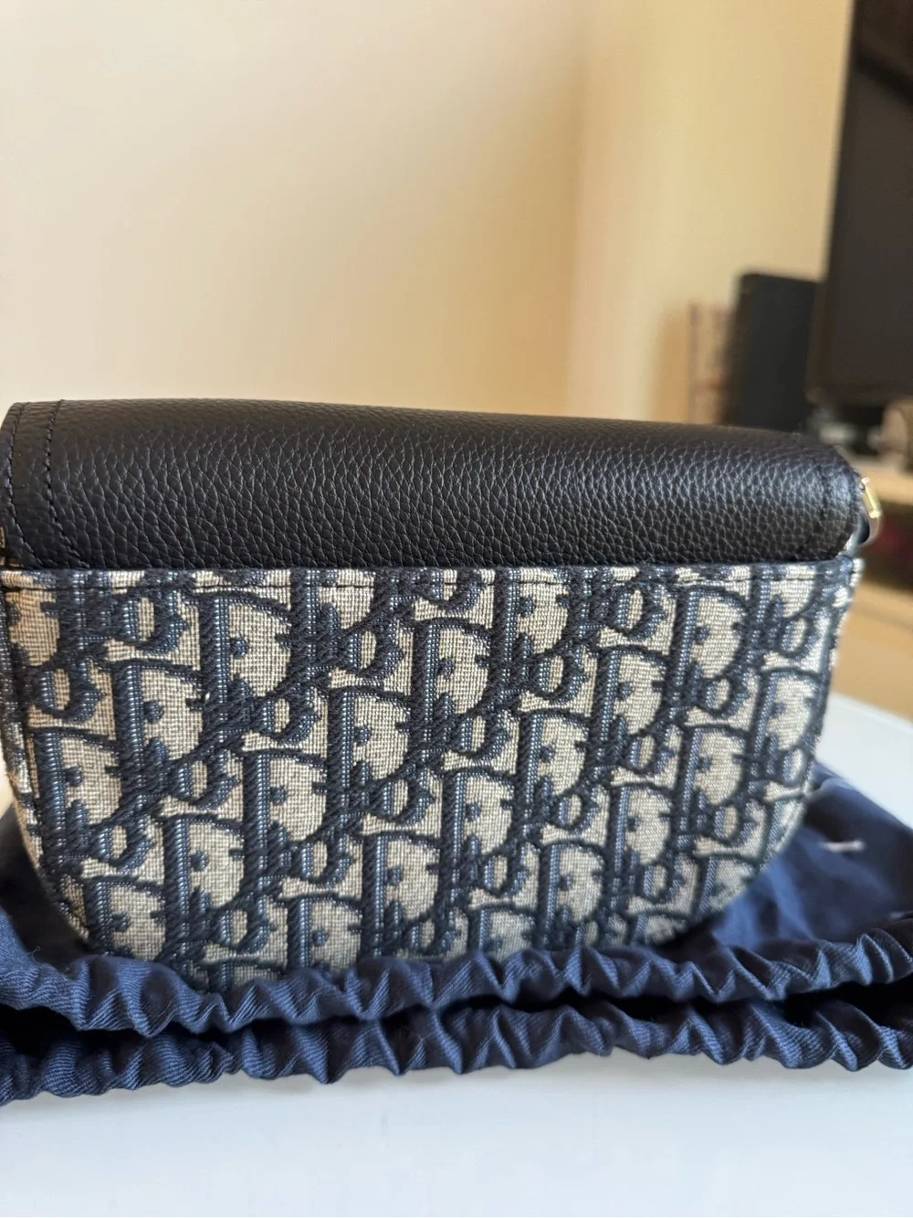 Dior Black and Beige Oblique Saddle Messenger Bag